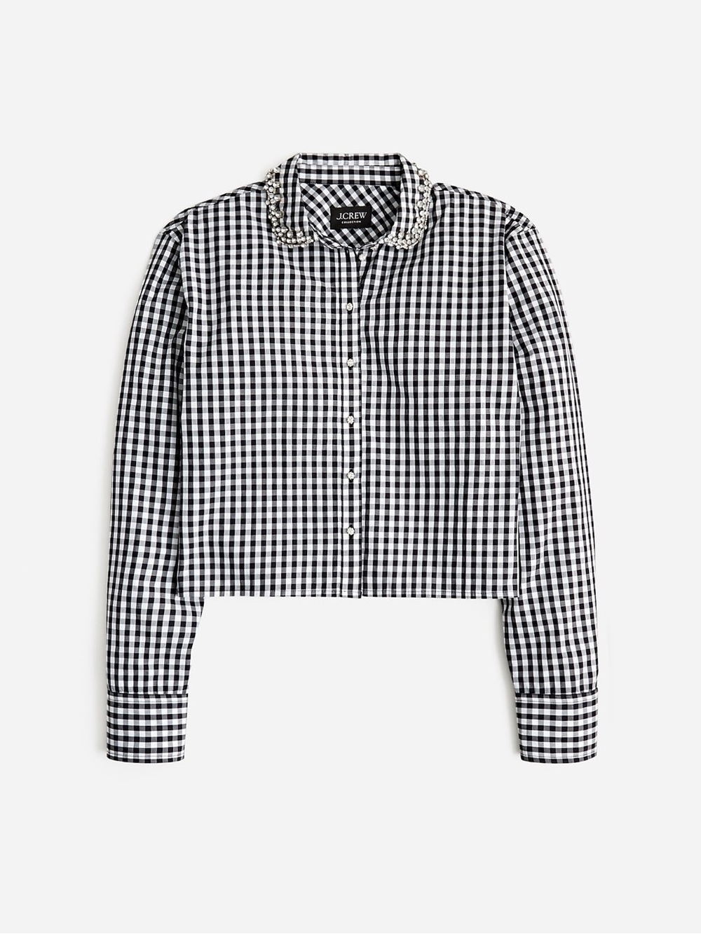JCrew Collection embellished cropped button-up shirt in cotton poplin
